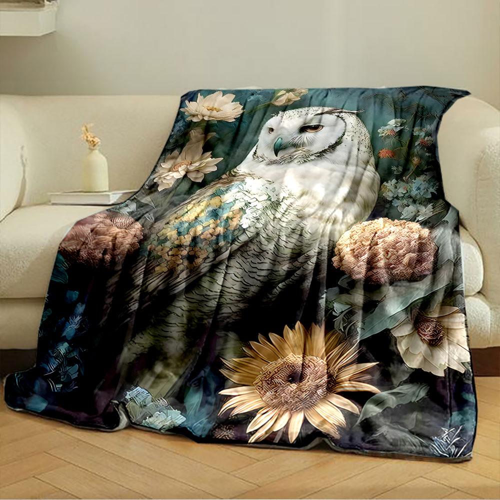 Owl Amidst Floral Blooms for All Seasons Blanket Lunch Break Throw Gift
