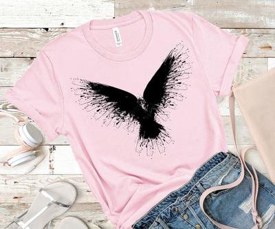 Kråka Dam T-shirt Handtryckt Dubbelblandad T-shirt Korpskjorta Ekomode Skjorta