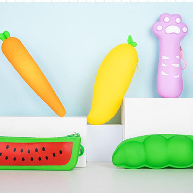 1 Pieces Cute Cartoon Kawaii Vegetables Portable Silicon Pen Pencil Bag Pocket School Stationary
