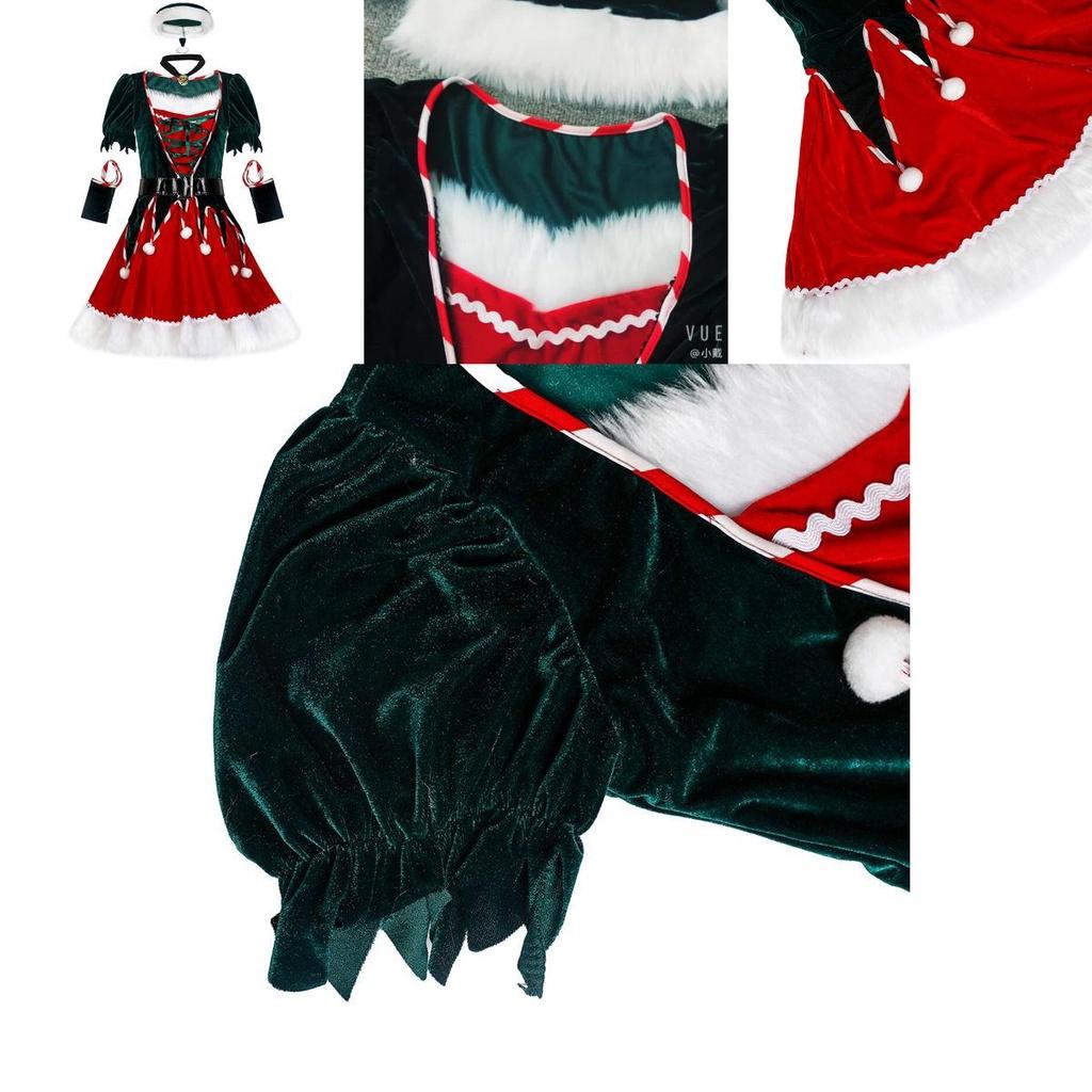 Sexy Green Velvet Santa's Helper Elf Xmas Party Costume With Faux Fur Accents