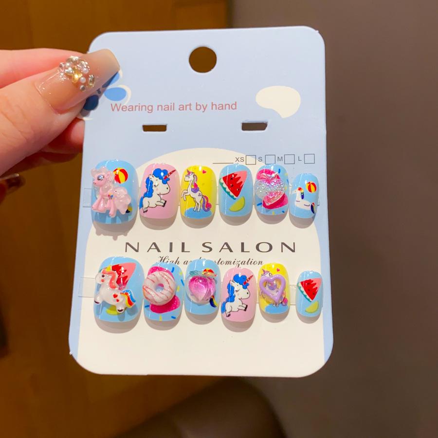 

Детские длинные носимые наклейки для ногтей с желейным клеем - Милый, свежий и съемный нейл-арт для девочек