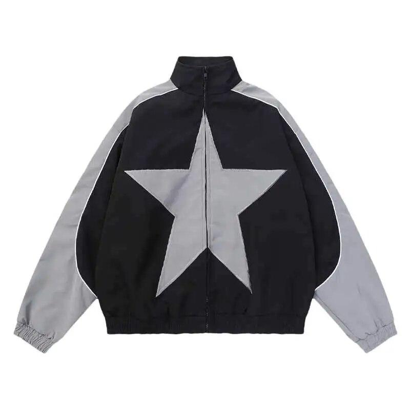 

Spring and Autumn Color Block Men Baseball Uniform Stand Collar Casual Loose Flying Jacket Couples Street Hip-hop Harajuku Coat