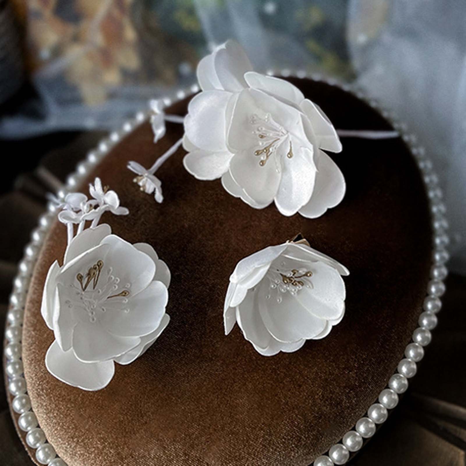 Wedding Flower Soft Headband Hair Clips Woman Headdress with Stamen Beads Design for Woman Hair Styling Tools