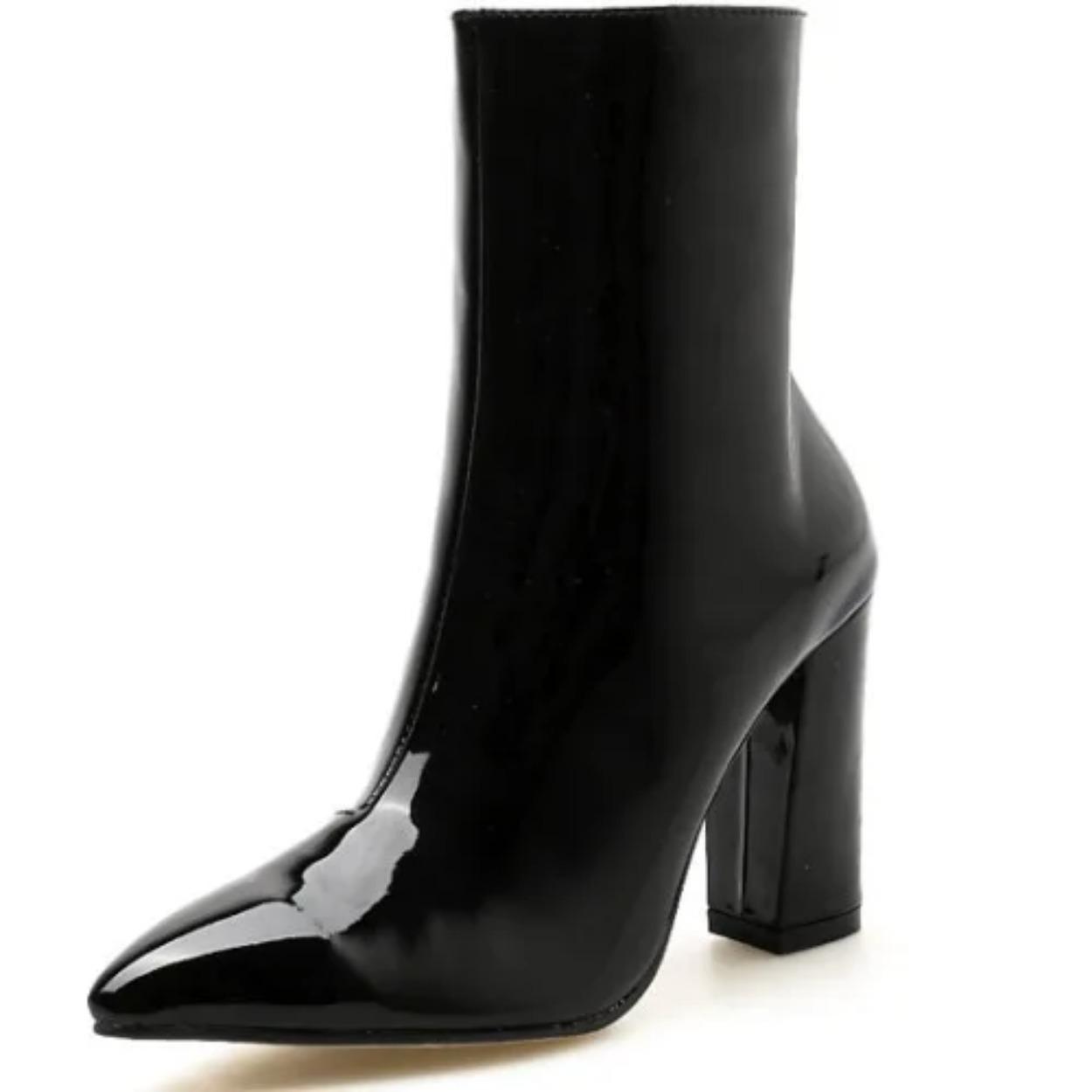 

Модные женские ботильоны из лакированной кожи золотого и серебряного цвета, ботинки с острым носком и квадратным каблуком, женские туфли-лодочки на шпильке, ботинки челси 35 чёрный