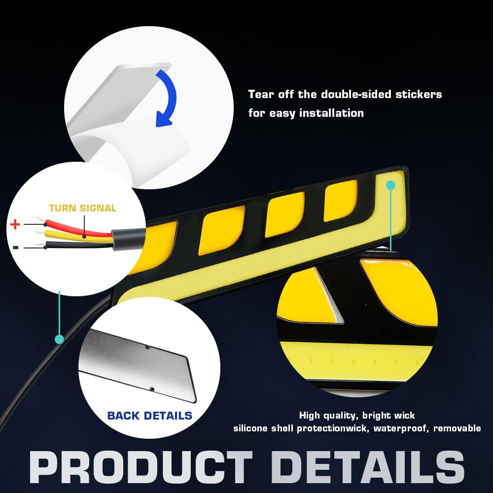 2Pcs Car Light Assembly DRL Led COB Daytime Running Lights White Yellow/Amber Auto DRL Turn Signal Light External Auto Daylight