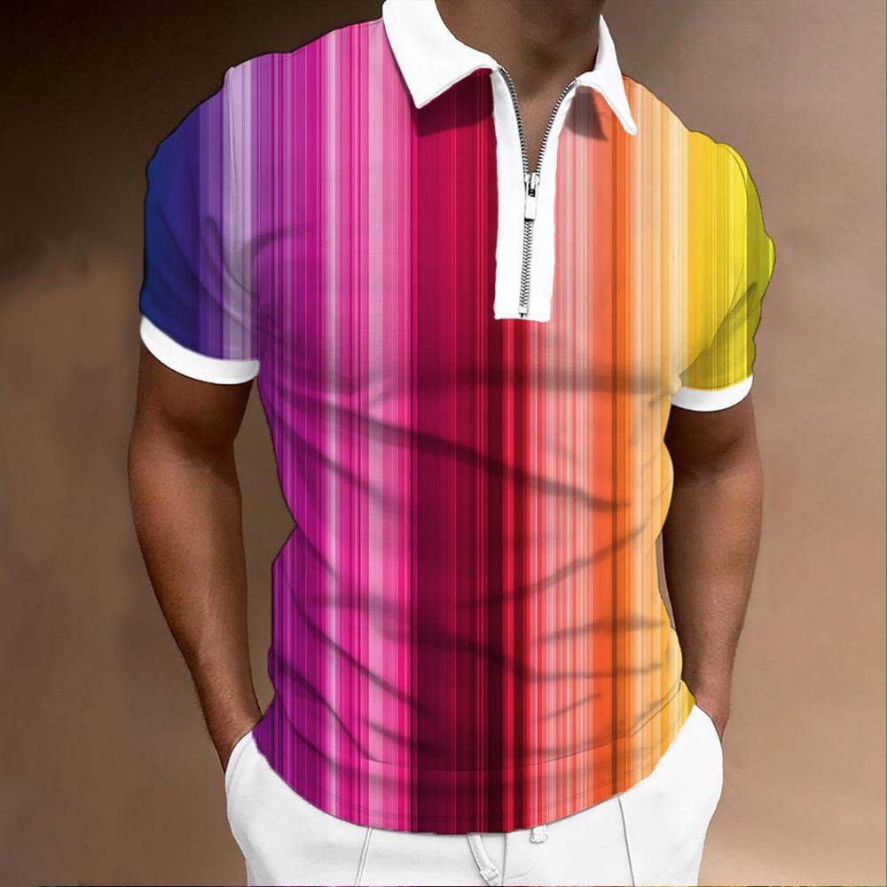 Independent Station Hot Sale Men'S Polo Shirt 3D Digital Printing Casual Trend Zipper Short Sleeve Shirt