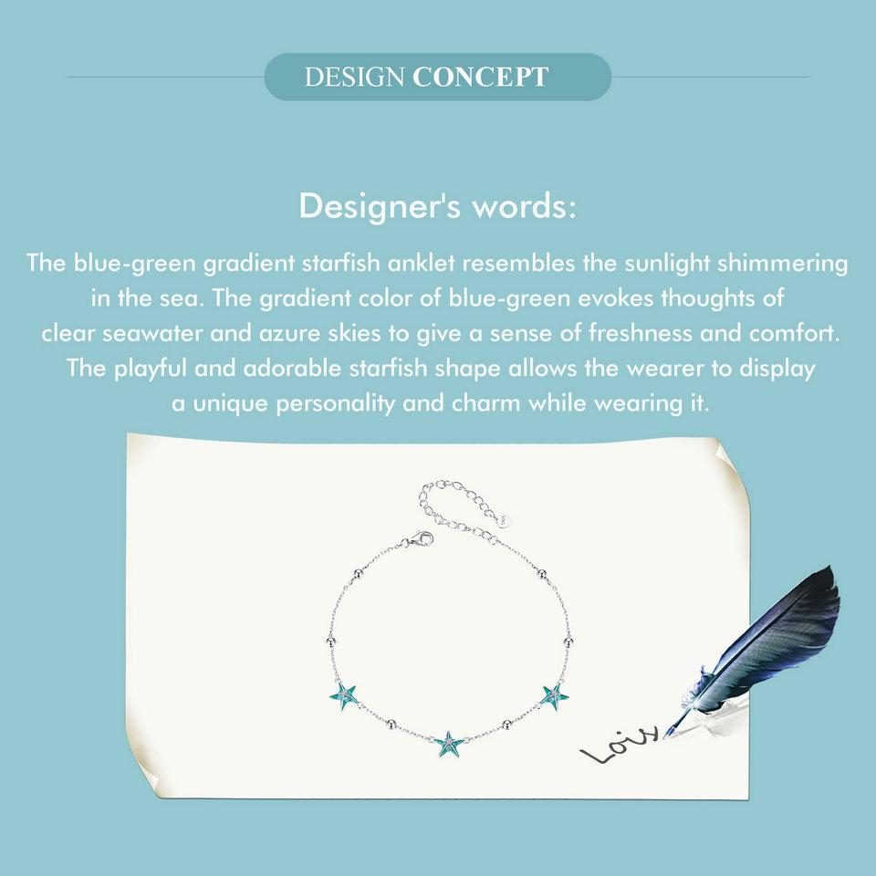 Bamoer 925 Sterling Silver Blue Starfish Bracelet Plated White Gold Adjustable Chain for Women Summer Fine Jewelry Party