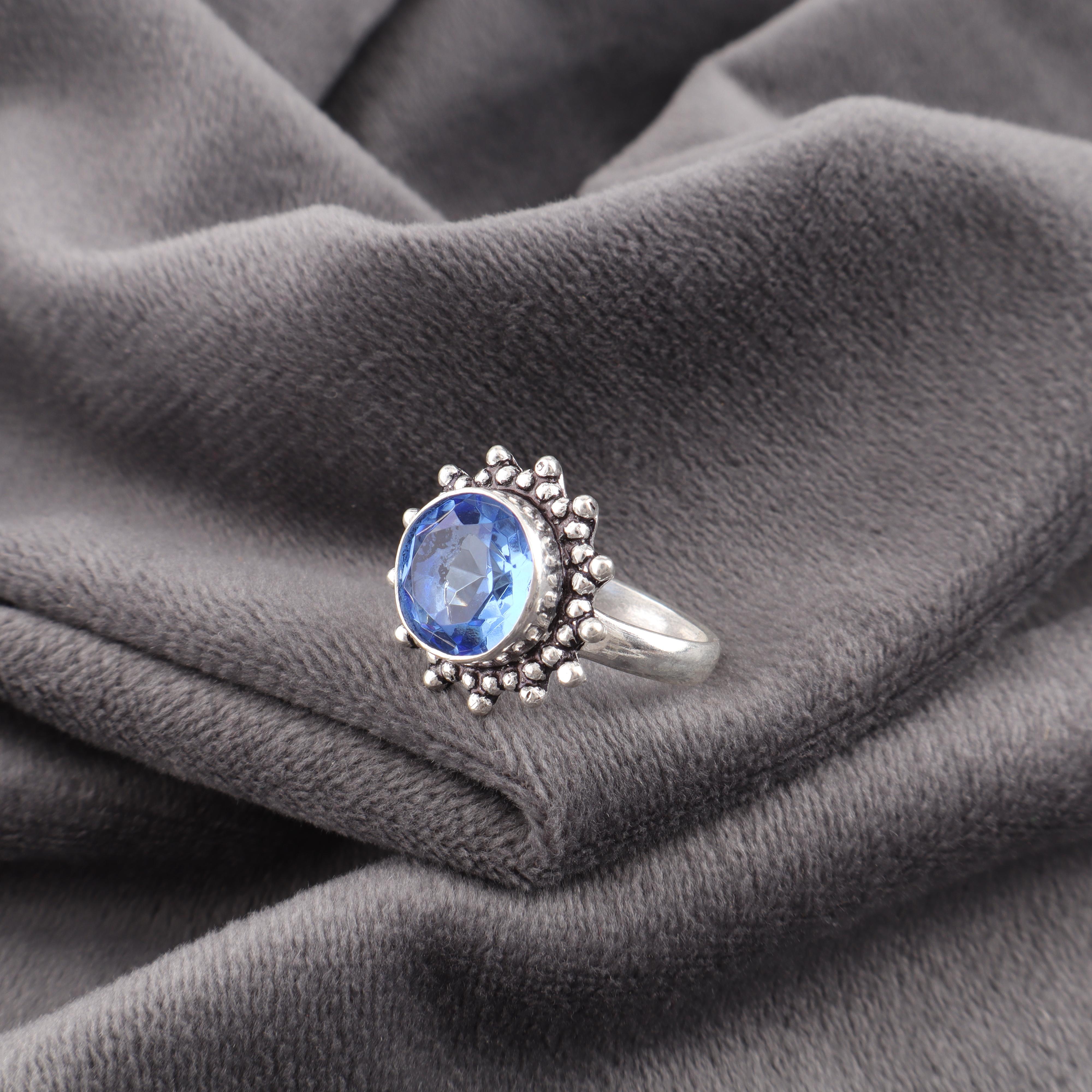 

Кольцо с танзанитом ручной работы, кольцо из стерлингового серебра 925 пробы, изящное украшение, кольцо для подарка на помолвку 4 синий