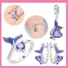 Kupfer Handwerk Lila Stern Herz Meerjungfrauenflosse Ring Perlenohrring Schmuckset Hochzeit Jubiläum Schmuck Geschenk Ideal für Frauen