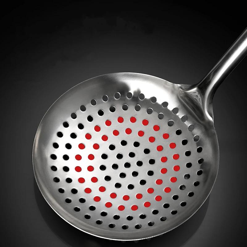 4size Thickened Stainless Steel Long Handle Ladle Strainer Oil Skimmer Food Strainer Sieve with Hanging Hole Design Cooking Tool