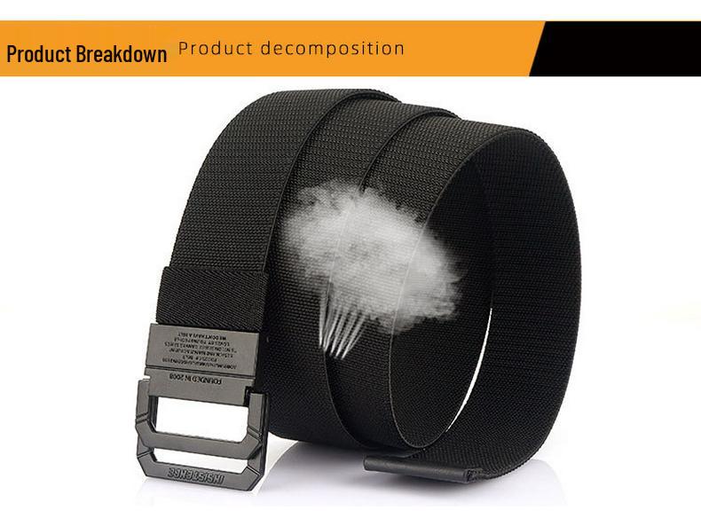 Unisex Black Metal Double Ring Buckle Elastic Canvas Belt for All Seasons