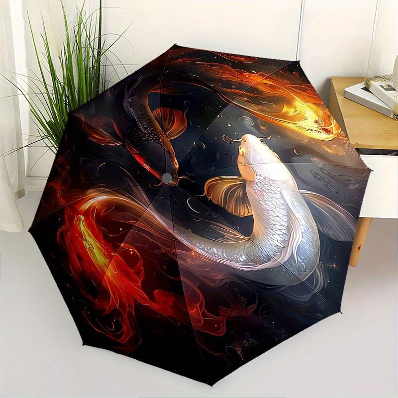 

Koi Fish, Yin Yang Automatic Folding Umbrella 8 Ribs, Durable Iron Frame, Bright Color Pattern Compact Travel Umbrella, Suitable for Outdoo