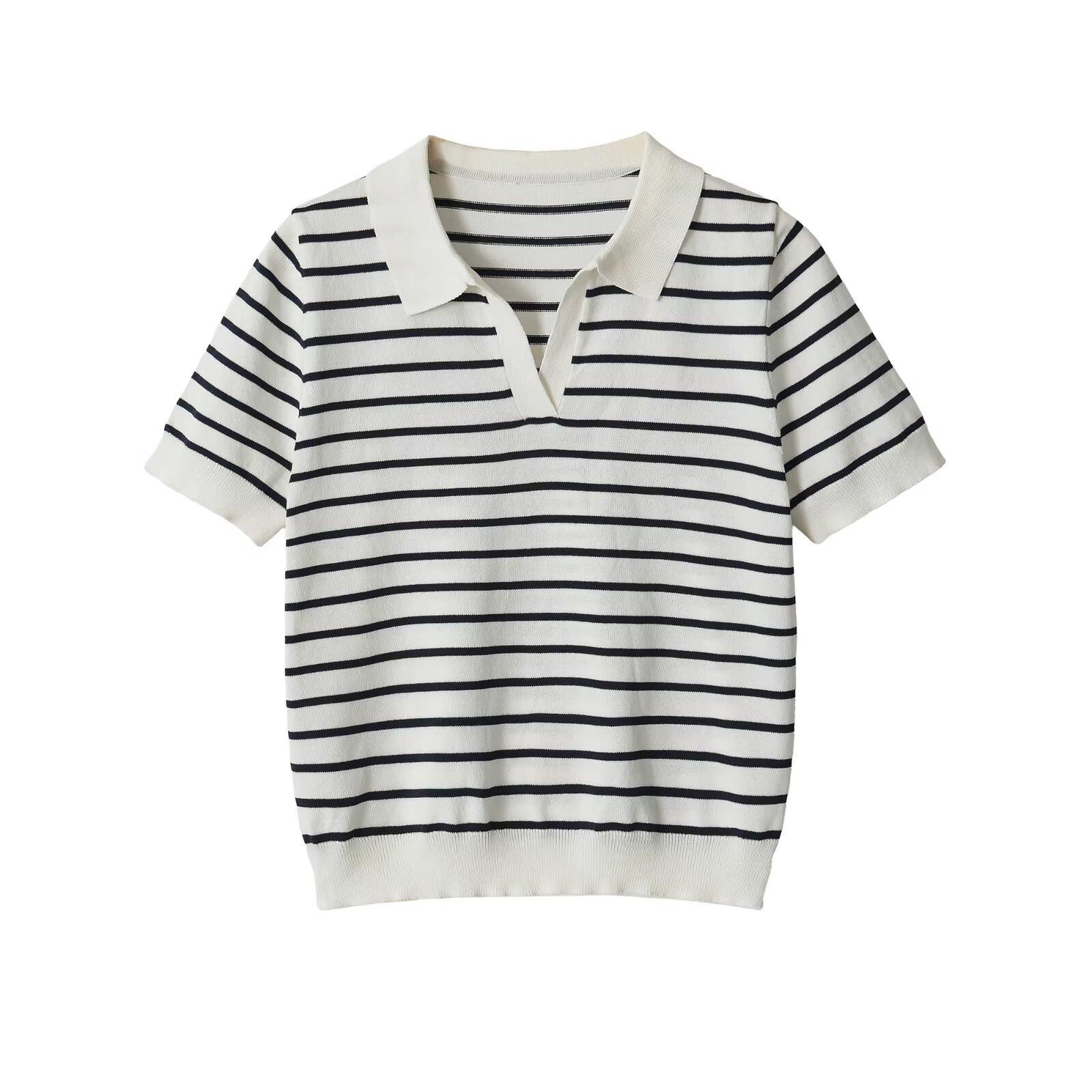 European and American style new women s fashionable casual striped short-sleeve knit polo shirt 5755057 S