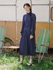 Vincent Navy Dot Pleated Dress_Navy