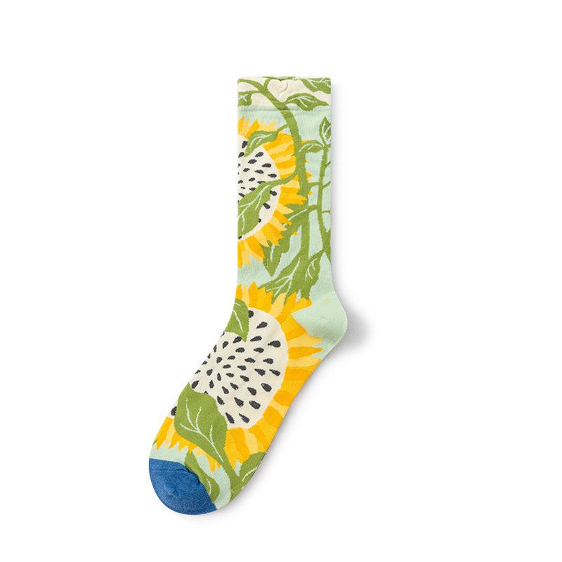 French Retro Abstract Oil Painting Mid-Calf Socks - Trendy Autumn/Winter High-Top Creative Combed Cotton for Women