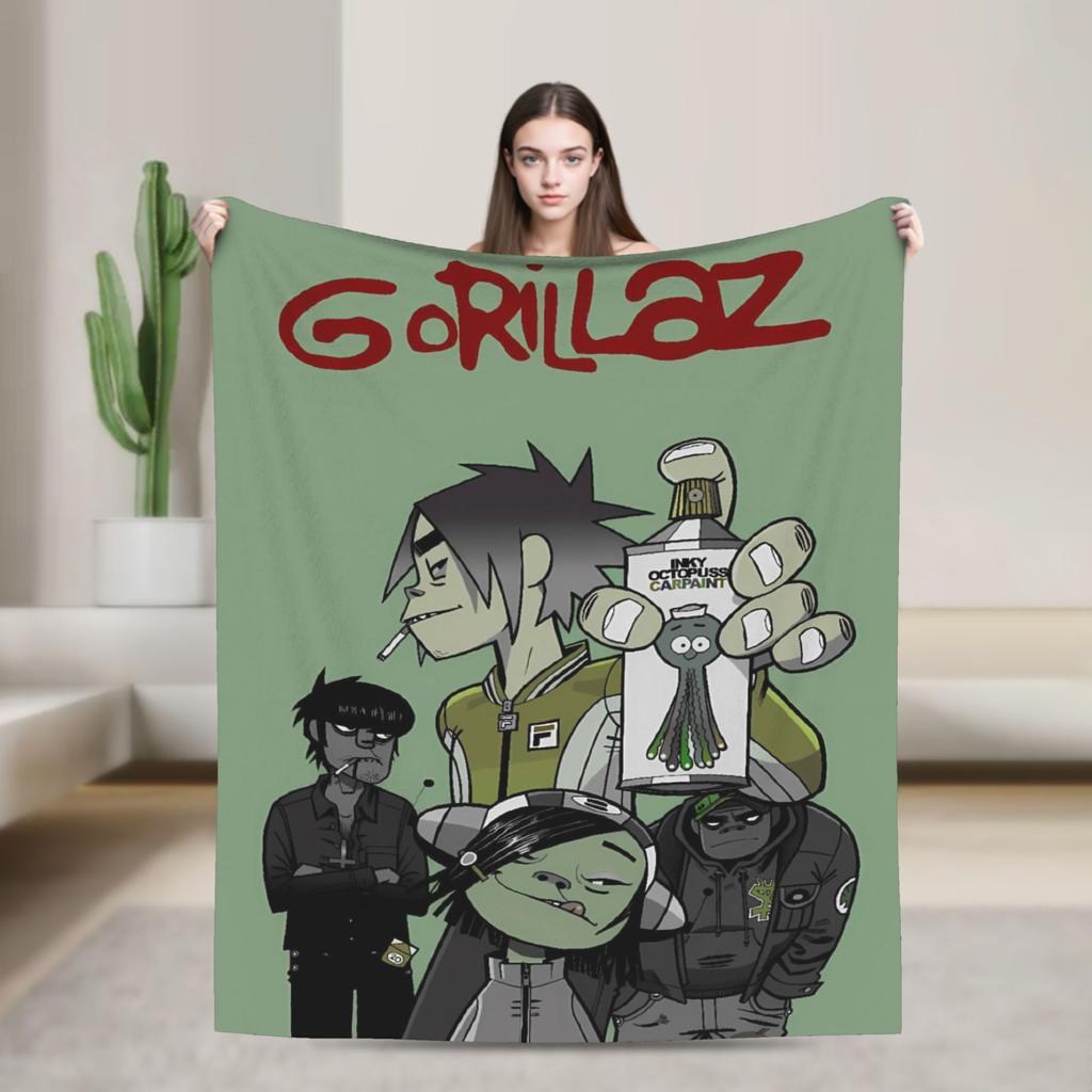 Gorillazs Flannel Blanket Winter Band Rock Warm Throw Blanket for Children Home Decor Graphic Bedspread Sofa Bed Cover