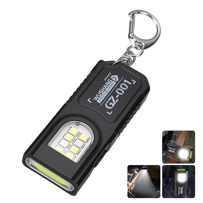 Mini LED Keychain Flashlight Rechargeable EDC Torch with Pen Clip COB Pocket Lantern Work Light with Magnet for Outdoor Camping