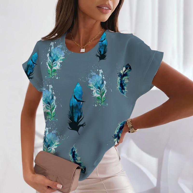 Lady's three-color simple Harlekuku style short-sleeved fashionable loose-fitting large-size women's blouse