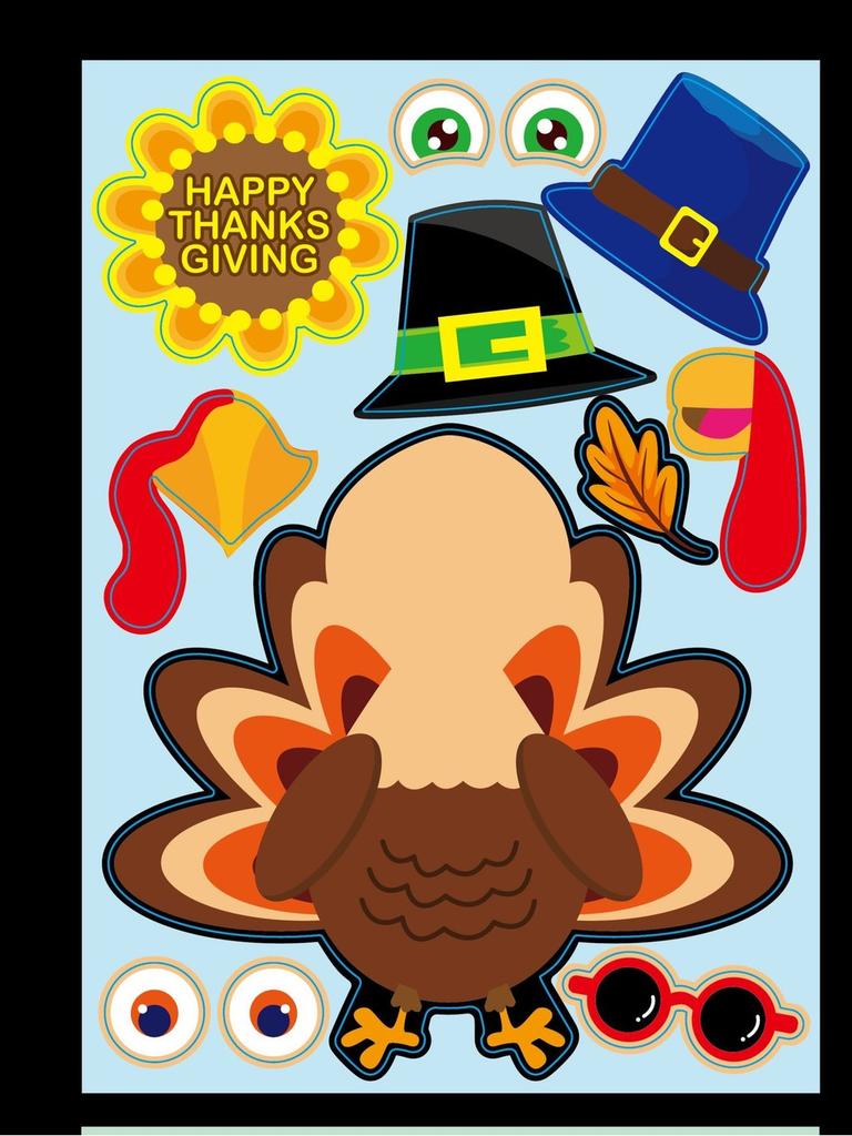 Childrens Delightful Xh100 Thanksgiving Turkey Stickers Family Puzzle Diy Craft Pack