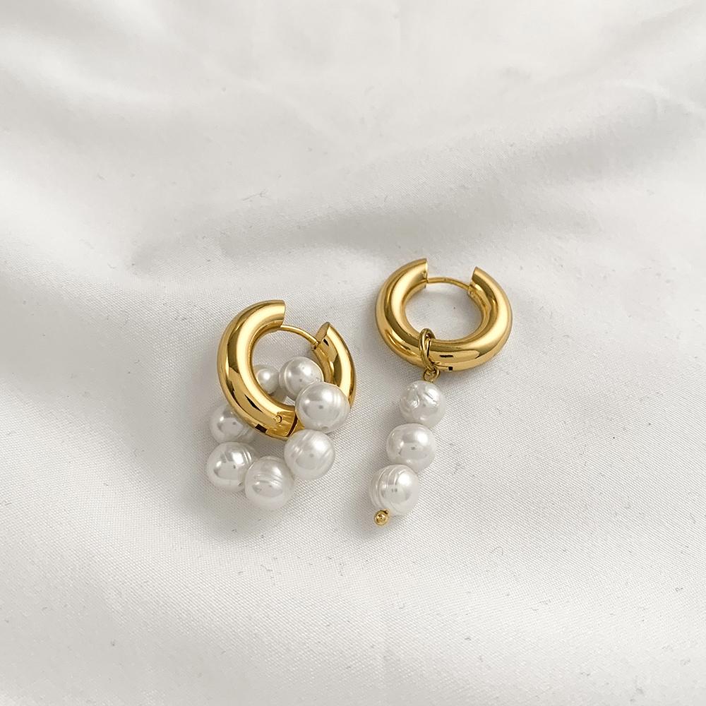 

Classic Pearl Round Baroque Shape Pendant Hoop Earrings for Women Gold Color Stainless Steel Circle Earring Fashion Zircon