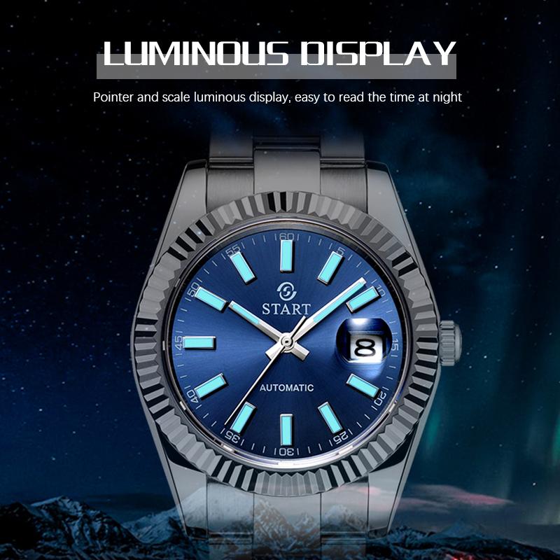 Start Men's Watch Luminous Scale Dial Automatic Mechanical Watch Date Function Waterproof Metal Watch
