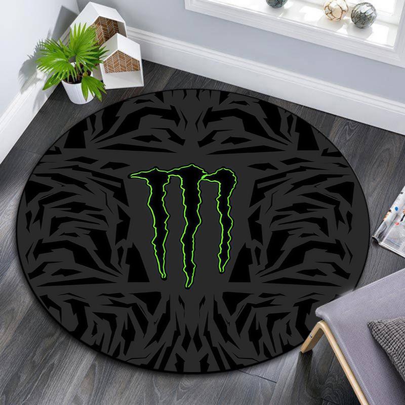 Monster Energy Round Area Rug,Carpet Rug for Living Room Bedroom Sofa Playroom Decor,Non-slip Floor Mat