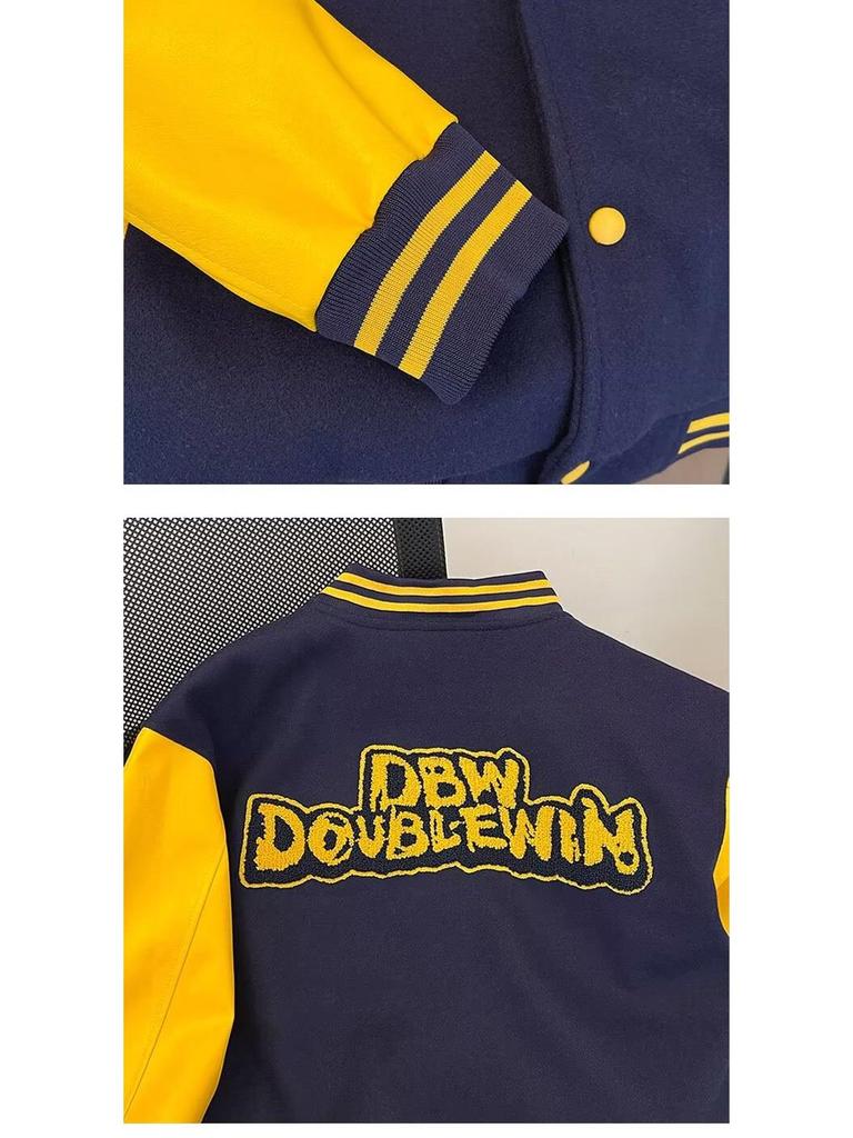 Giacca da Baseball Raglan Oversize Hip Hop da Uomo con Blocco di Colore e Ricamo in Spugna - Capospalla Primavera/Autunno