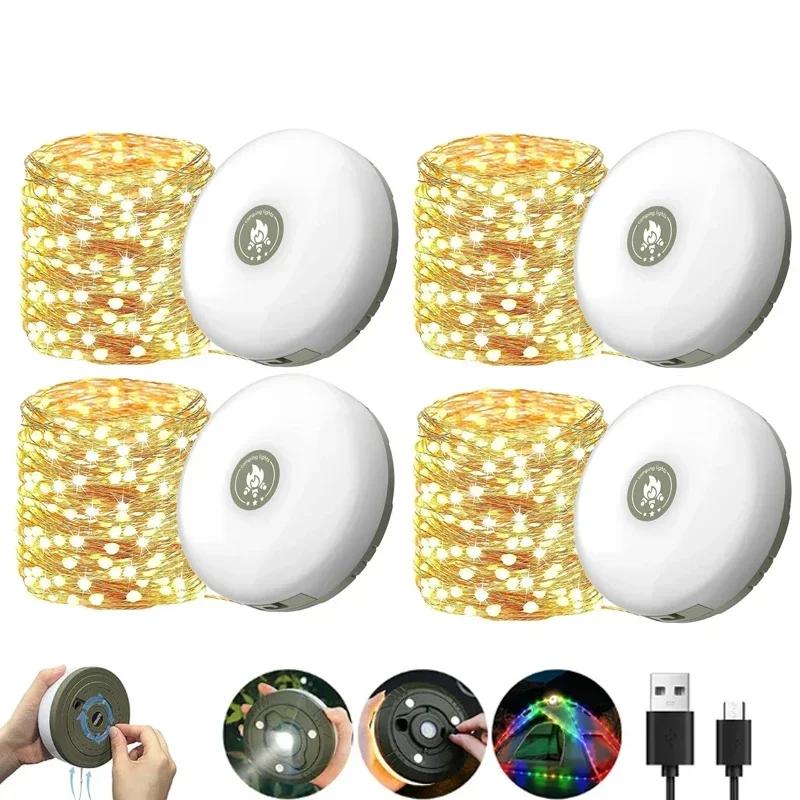 Multifunctional 4 In 1 Design Camping Light String USB Rechargeable Outdoor Tent Decor Light XTE LED Flashlight with Magnet Hook