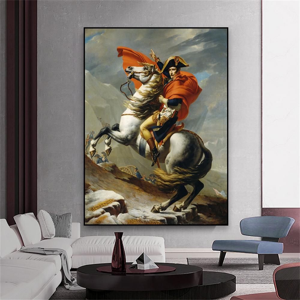 Retro Oil Painting Classical Poster Bonaparte Crossing the Grand Saint Prints Wall Art Vintage Canvas Painting Gallery Decor