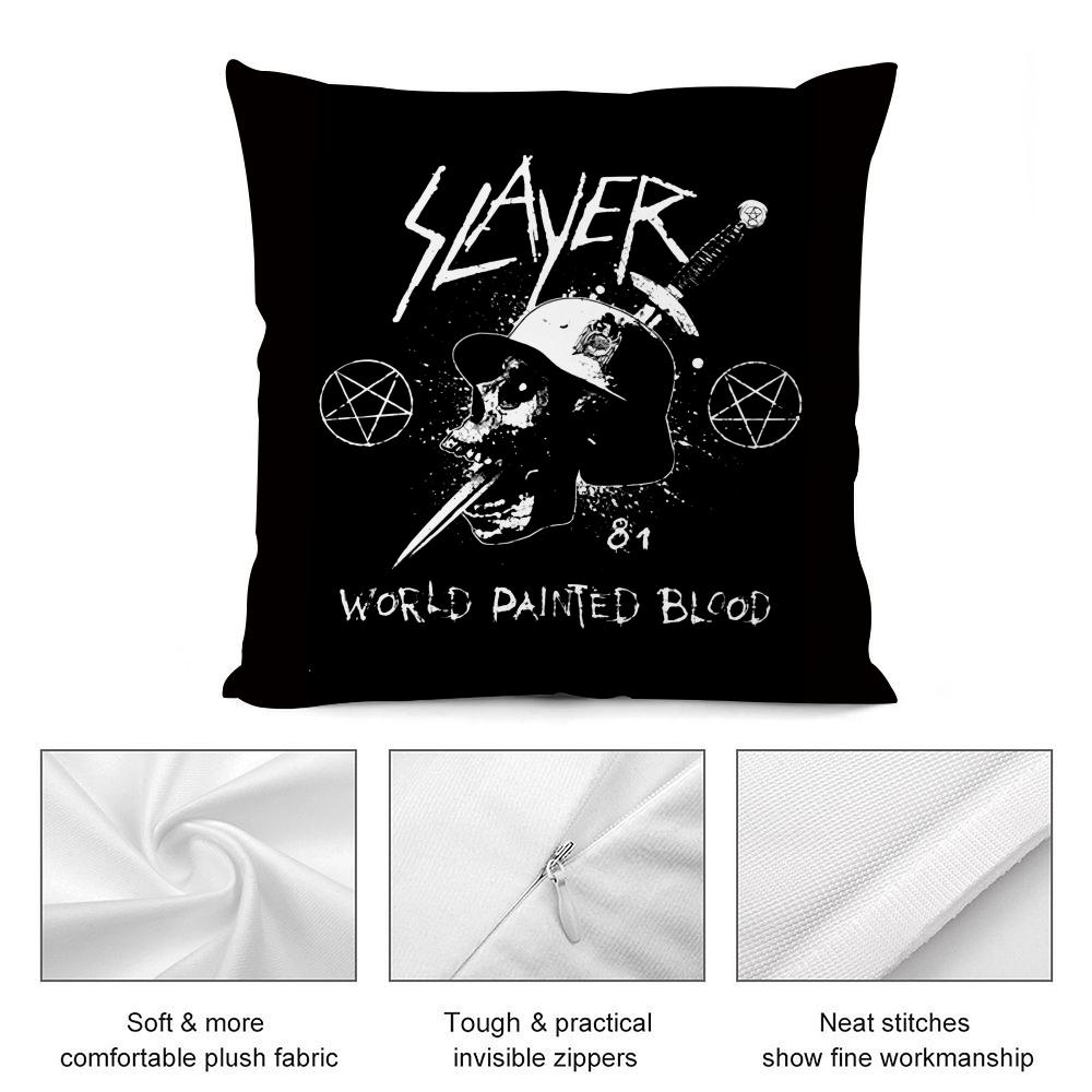 S-Slayer Heavy Metal Rock Band Kissenbezug Anti-Hausstaubmilben Kissen Unsichtbarer Reißverschluss seidiger kurzer Plüsch Sofakissenbezug
