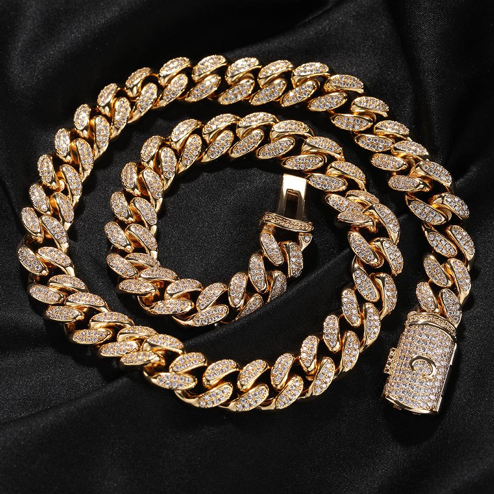 New Trendy 12mm Hip Hop Brass Cuban Link Chain Necklace for Men Engraved Iced Out Zircon for Weddings Parties and Gifts