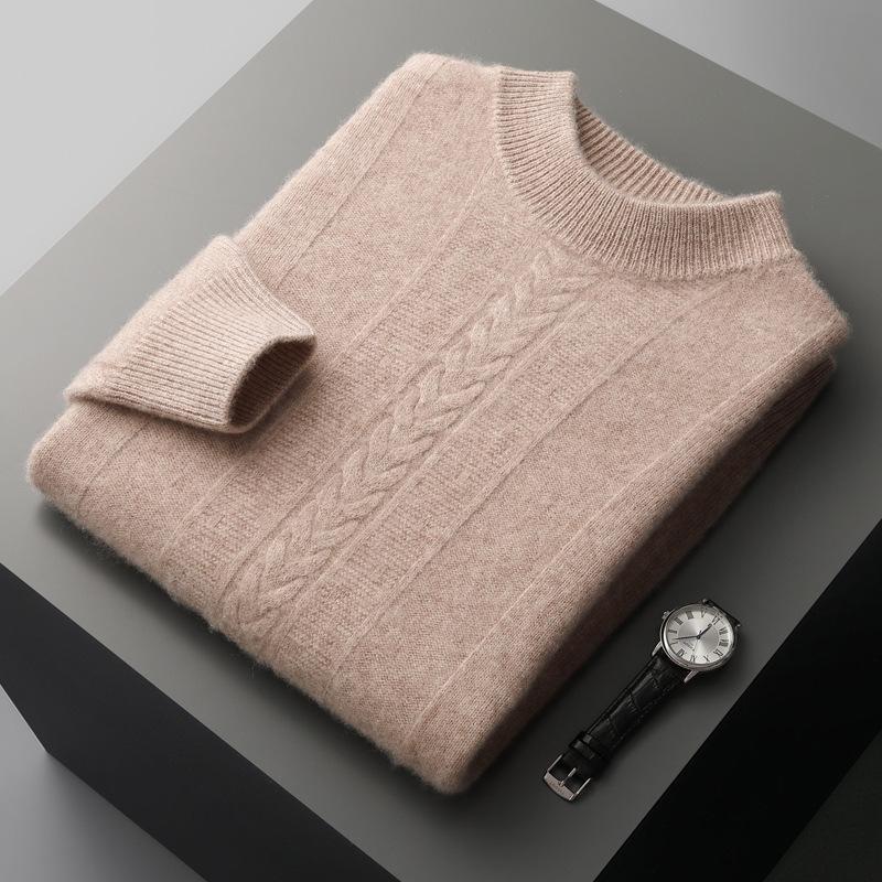New round neck pullover cashmere sweater with solid color warm bottom knitted sweater