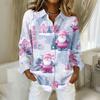 Women's Christmas Printed Button Up Long Sleeved Casual Regular Shirt With Collar Top