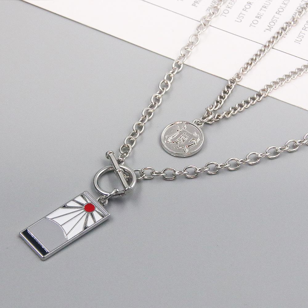 Anime Demon Slayer Necklace Tanjiro Trend Double Layer Design Metal Pendant Necklace For Fans Jewelry Accessories Charm Gifts