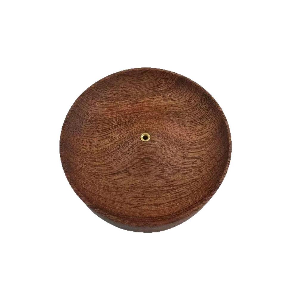 North American Black Walnut Round Incense Holder - Handmade Solid Wood Burner Base for Tea Ceremony & Agarwood.