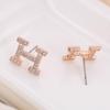 Korean Style Elegant Diamond Inlaid H-Shaped Metal Stud Earrings for Women