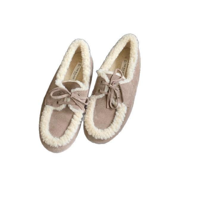 High Version 2025 Winter New Wool Integrated Flat Bottom Strap Fashion Casual Thickened Warm Cotton Shoes Doudou Shoes