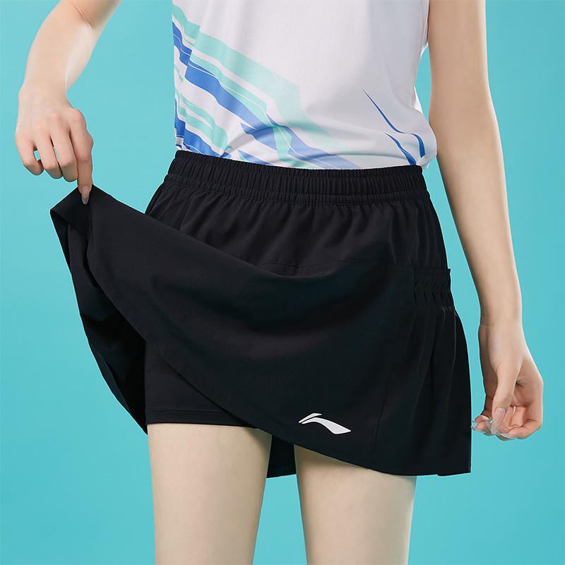 Li Ning Badminton Series Sports Simple Solid Color Quick-Dry Comfortable Skirt Women Skirts Black ASKV010-1