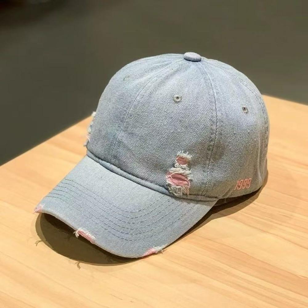 Sunshade Frayed Denim Baseball Cap Sunscreen Distressed Blue Casquette Unisex Retro Peaked Hat Men