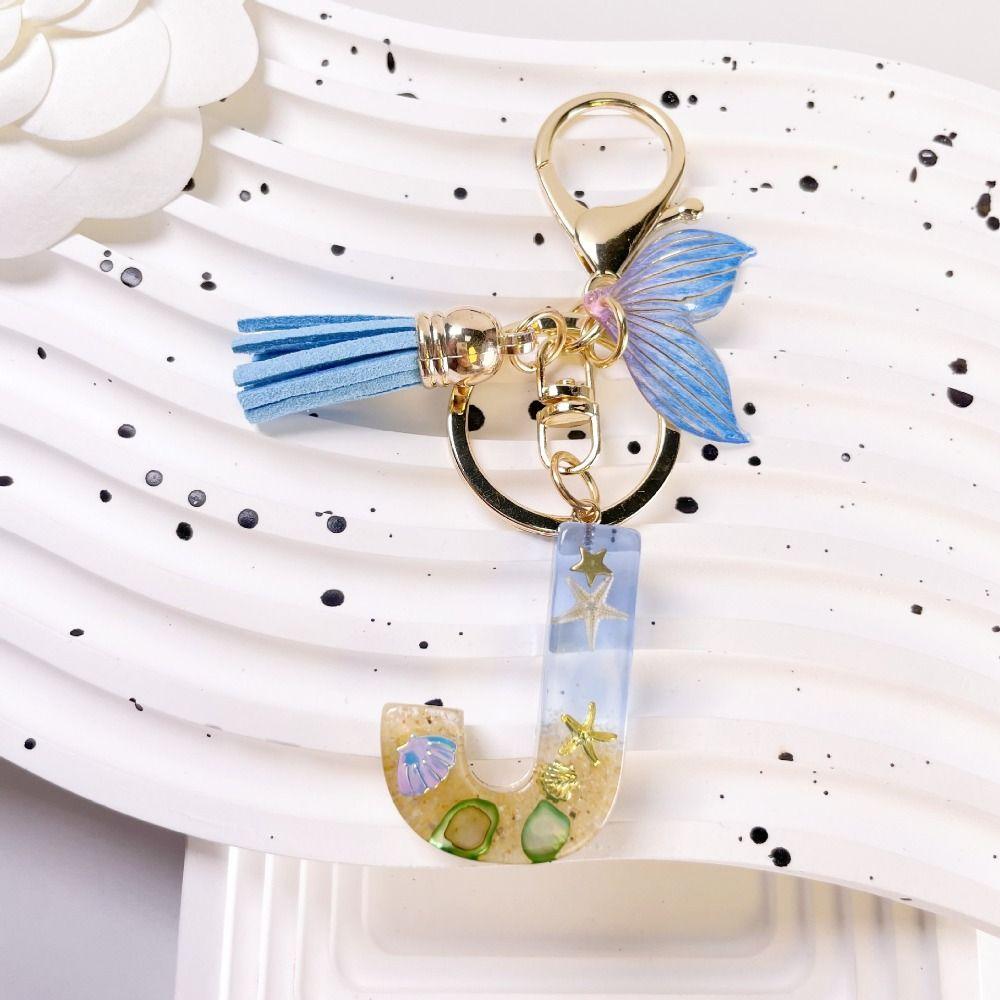 

26 Letters Blue Ocean Letter Keychain Blue Tassel 26 Letter Keychain Jewelry Gift J