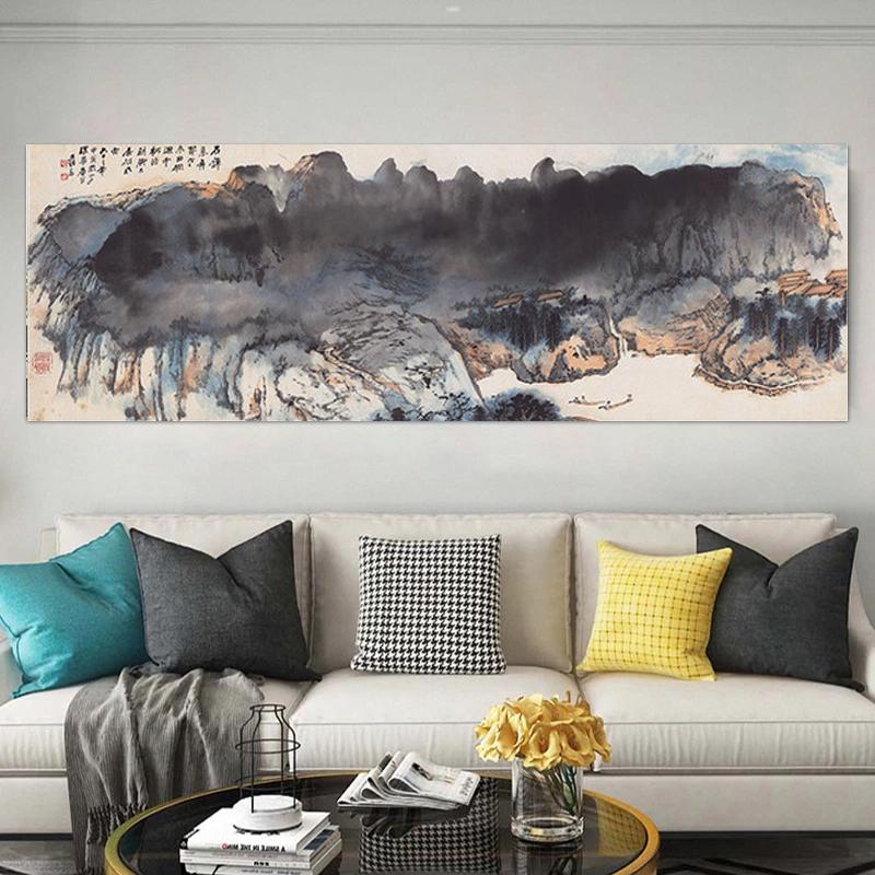 Leinwandbild mit Berg- und Flussmotiv im chinesischen Stil, für die Halle im Büro, Wohnzimmer, traditionelles Poster, Druck, Wandkunst, Bild, Wohnkultur, ohne Rahmen