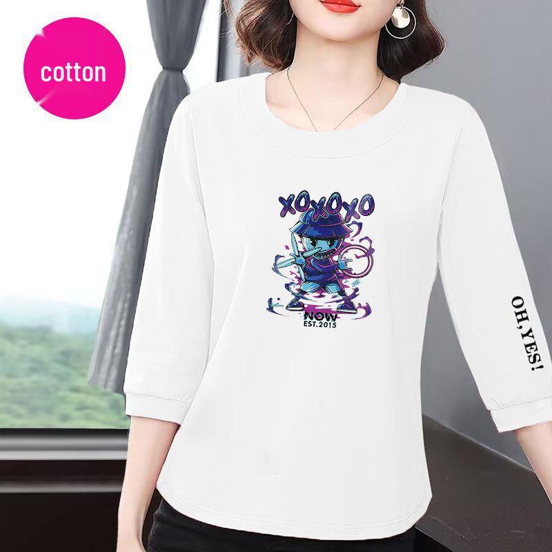 

Women s Summer 2025 Cotton Seven-Sleeve Loose Slimming Korean-Style Top S [Recommended below 85 kg]