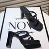 Slippers women's outer wear fashion 2024 new summer square head high heels women's stiletto fairy wind one-word cool slippers