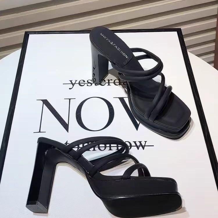 Slippers women's outer wear fashion 2024 new summer square head high heels women's stiletto fairy wind one-word cool slippers