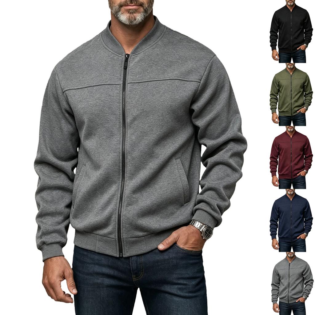 Men's -Lined Zip-Up Jacket Casual Cardigan Color Long Sleeve