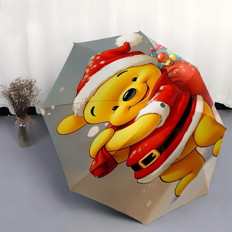 Winnie the Pooh, Christmas Automatic Opening and Closing Umbrella, Compact Travel Umbrella, Lightweight and Portable, Suitable for Beach Com