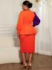 Elegant Women Plus Size Color Block Bodycon Dress Sweetheart Neck Long Lantern Sleeve Office Work Church Wedding Guest Gowns