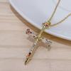 Micro-Set Zircon Cross Pendant 14K Gold Chain Necklace Delicate Daily Wear Nail Charm