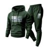 Men's Casual Printed Sweatshirt Set, Men's Hooded Drawstring Sweatshirt And Sweatpants Two-piece Set