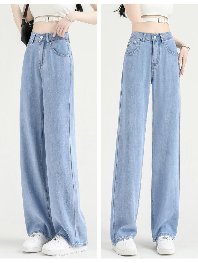 JYL TS Women Curved Denim Trousers, High Waist, Straight Wide Leg, For Petite Autumn Daily Outfit